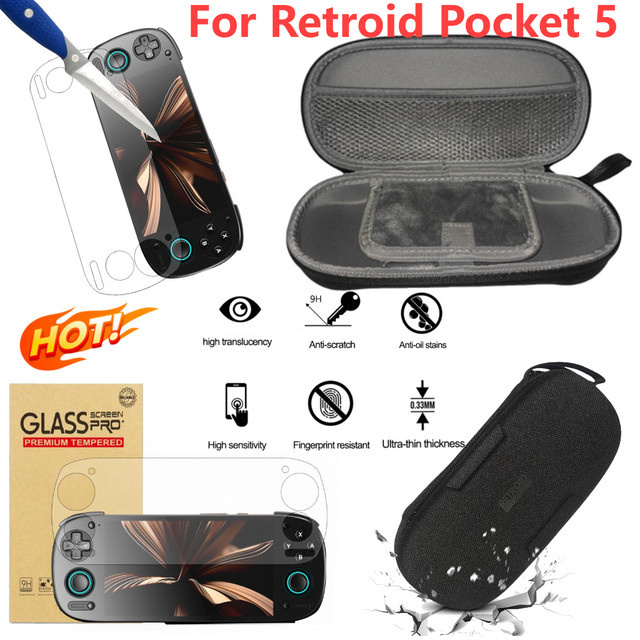 APWIKOGER Displayschutzfolie aus gehärtetem Glas für Retroid Pocket 5, transparent, 9H Schutzfolie und Tragetasche - Bild 1