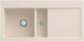 Villeroy & Boch Subway 60 Flat Flächenbündige Spüle in Ivory mit Ablagegarn und Handbetätigung, links - Bild 1