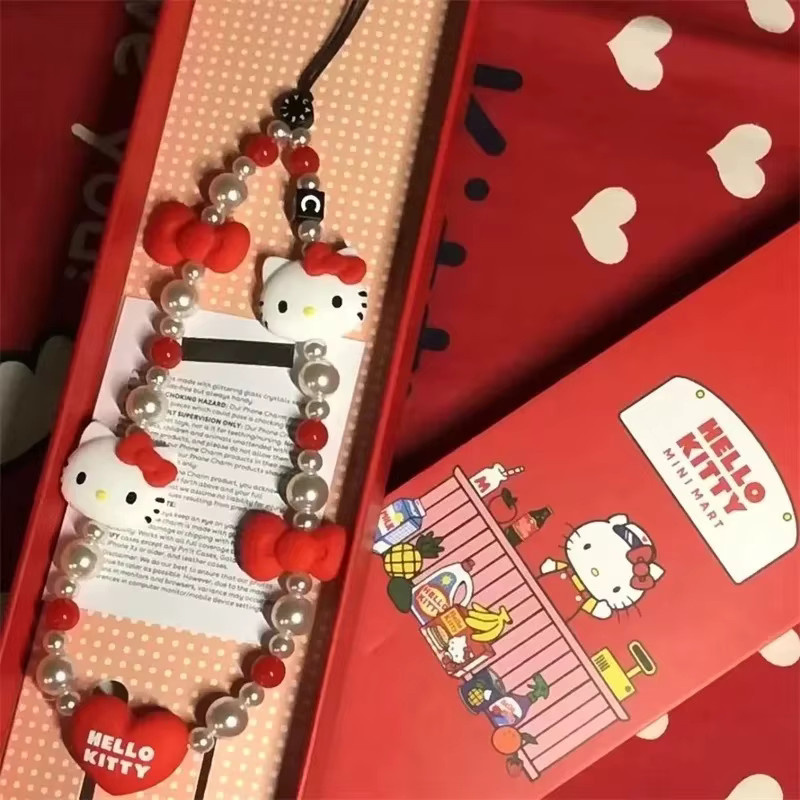 Sanrio Hello Kitty Handyhülle mit Anti-Verlust-Schlüsselband und Anhänger in Rot für Damen - Bild 4