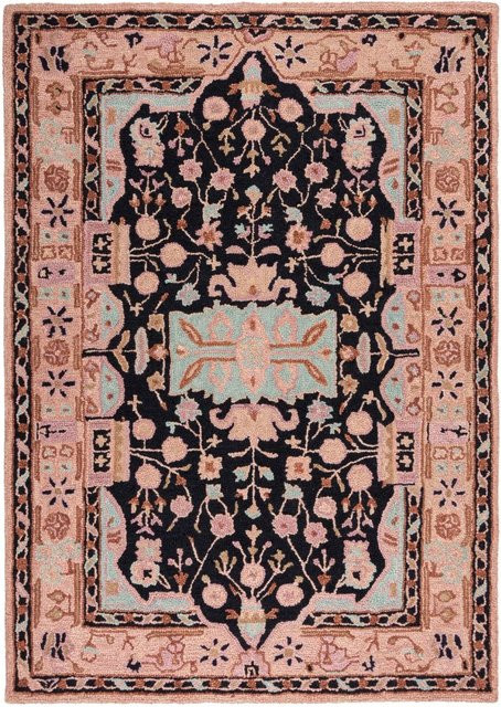 Flair Rugs Wollteppich Blossom in Schwarz-Rosa mit floralem Design, B/T: 200 x 290 cm - Bild 1