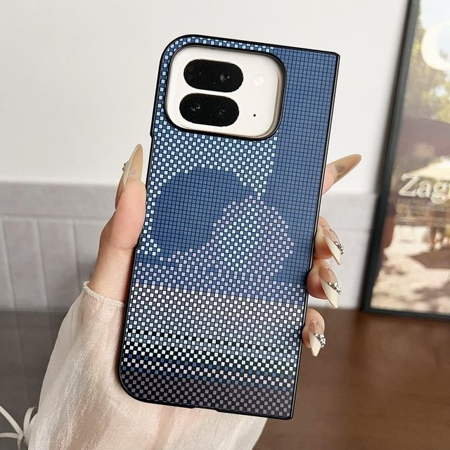 Kevlar Handyhülle für Google Pixel 10 Pro Fold mit integrierter kabelloser Ladefunktion, magnetischem Saugring und Kameraschutz in Blau - Bild 1