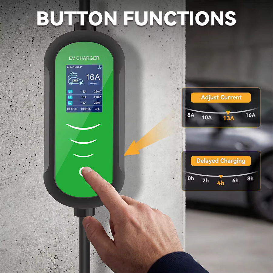 JDMEX Tragbares EV-Ladegerät Typ 2 mit 5m Kabel, 11kW, 16A, 3-Phasen, IEC62196-2 EVSE Ladebox mit einstellbarem Strom und CEE-Stecker - Bild 3