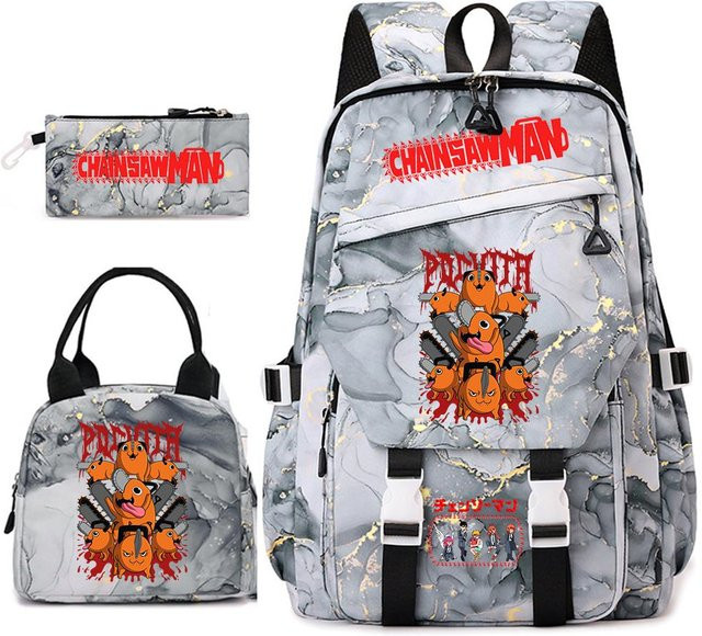 Bandai Kettensägenmann Anime Rucksack Set für Mädchen in Grau mit Brotdose und Federmäppchen - Bild 1