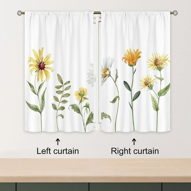 2er-Set Küchenvorhang mit Wildblumen und Sonnenblumen im Aquarell-Design, halbtransparent, Mehrfarbig, Breite: 70 cm, Höhe: 150 cm - Bild 1
