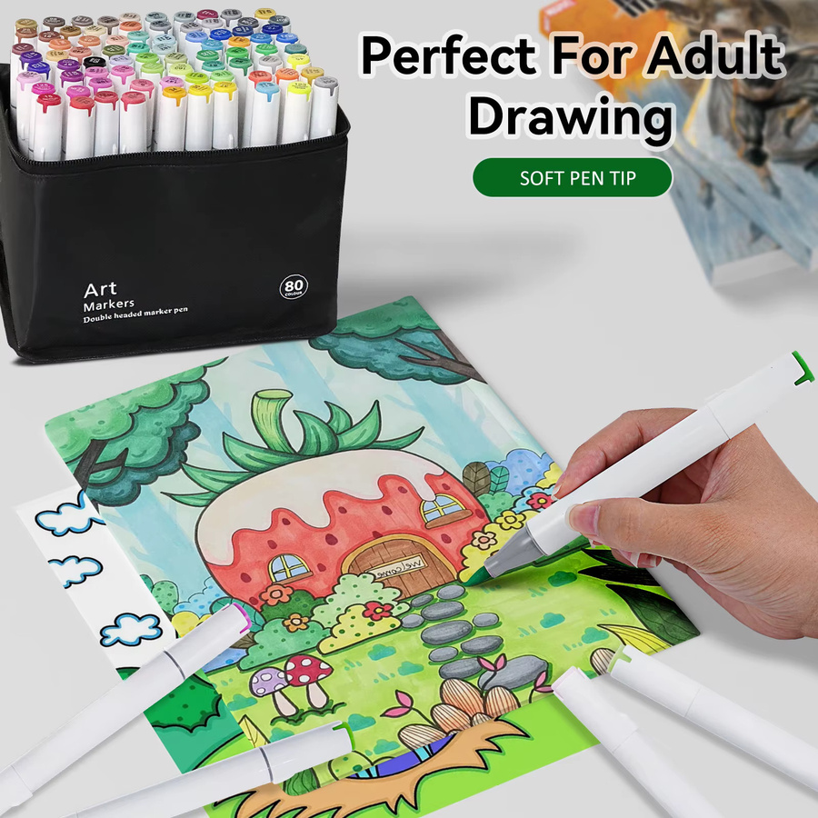 CHENRUI Permanent Art Marker Pens Set mit Dual Tip Brush und Beitel in Multicolour für Illustrationen und Schule - Bild 3