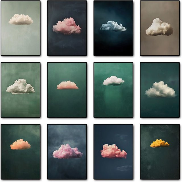 Abstrakte Wolken-Leinwand als Wandkunst von Potdemiel in Pink und Multicolour für deine Wohnzimmer-Dekoration - Bild 1