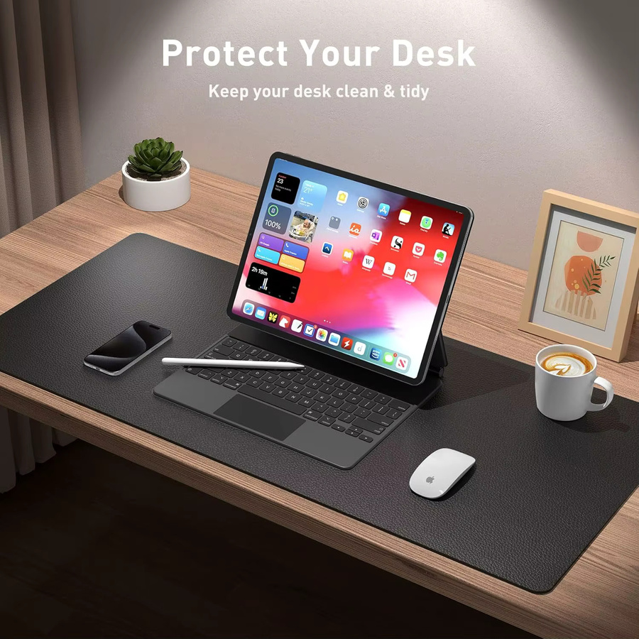 YSAGi Schreibtischunterlage aus PU-Leder in Schwarz oder Blau, rutschfestes Desk Pad für Büro und Tastatur, Breite: 60,0 cm, Tiefe: 30,0 cm - Bild 4