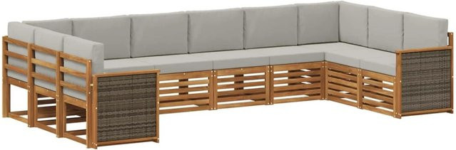 vidaXL Ecksofa Set in L-Form aus Massivholz mit Kissen, Natur und Hellgrau - Bild 1