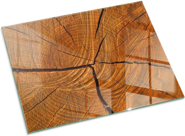 Tulup Kamin Glasplatte mit Holzmaserung in Orange, B: 80 cm, T: 60 cm - Bild 1