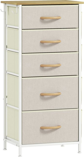 HOMCOM Kommode Schrank mit 5 Schubladen aus Vliesstoff und Stahlrahmen, Modernes Sideboard mit Haken und Seitentaschen, Beige - Bild 1