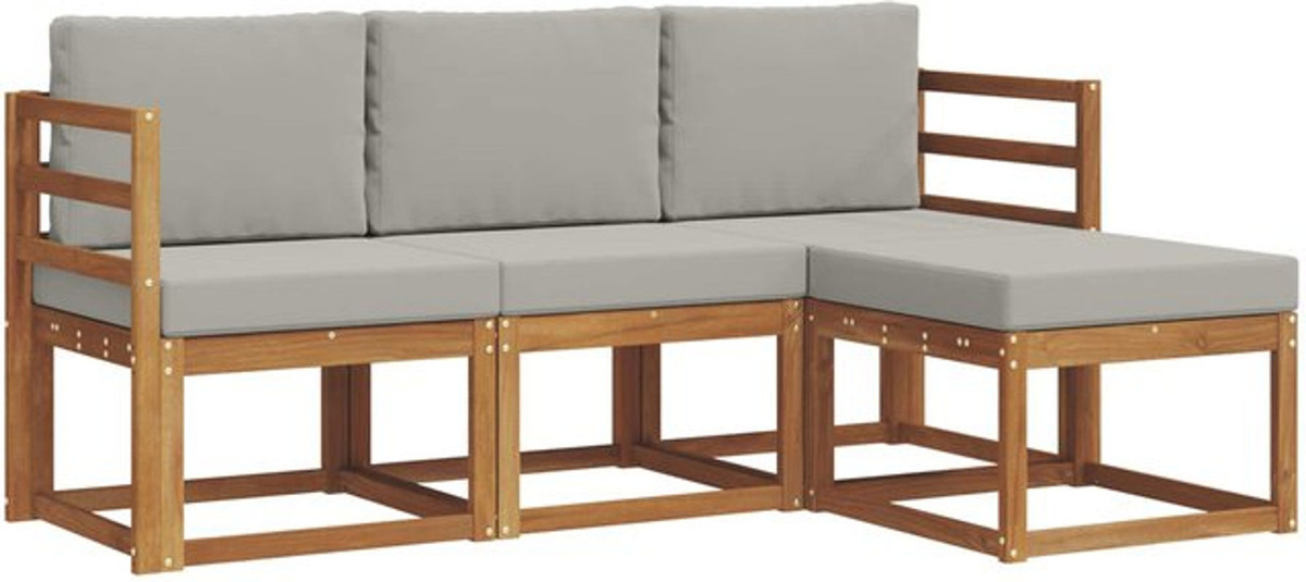 vidaXL Outdoor-Sofagarnitur aus Akazie Holz mit Kissen, 4-teiliges Loungemöbel-Set in Natur und Hellgrau - Bild 1