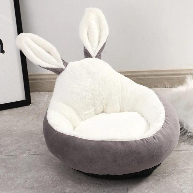 Haustierbett mit Kaninchenohren von Household supplies MH in Grau, rundes Hundekissen und Katzenbett aus Baumwolle, Durchmesser: 50 cm - Bild 1
