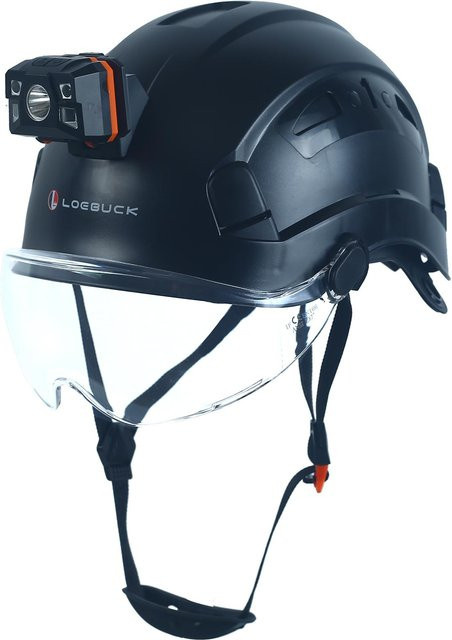 LOEBUCK Schutzhelm mit Schutzbrille und LED-Scheinwerfer in Schwarz nach EN 397 für Bauarbeiten - Bild 1