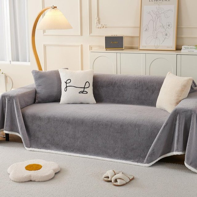 Super Six Kaninchen-Plüsch-Sofabezug, graue Couchdecke aus Kunstfell, B/T: 180 x 130 cm - Bild 1