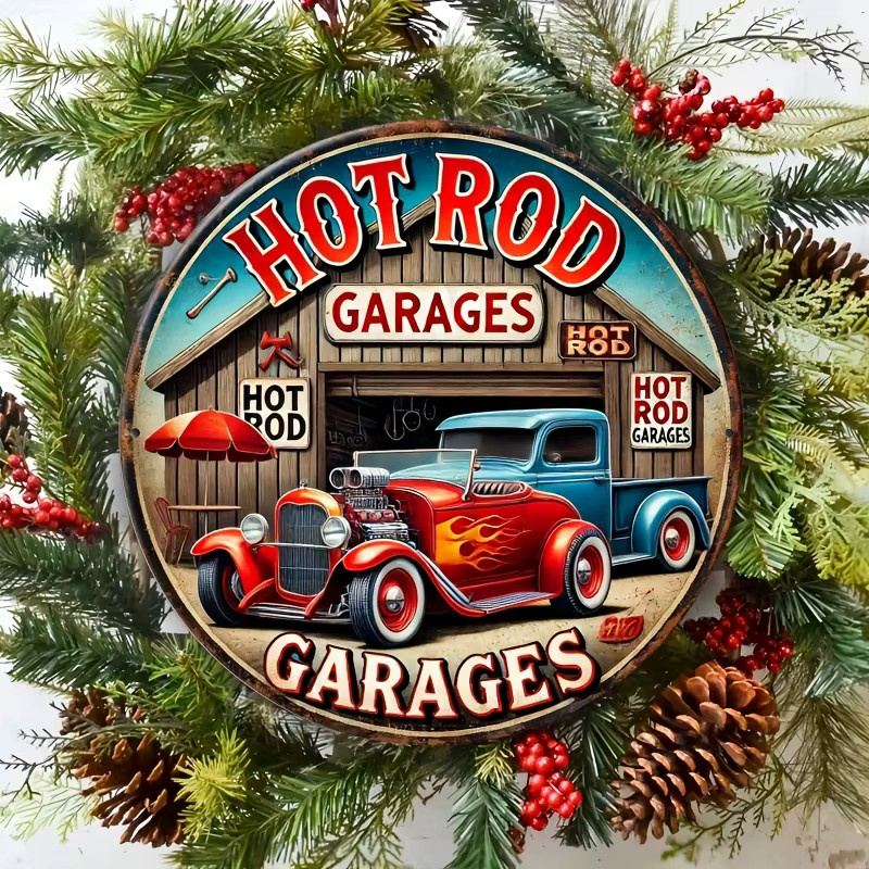 Potdemiel Vintage Hot Rod Garage Wandschild aus Metall, Rundes Aluminiumschild in Multicolour, Durchmesser: 20 cm - Bild 6