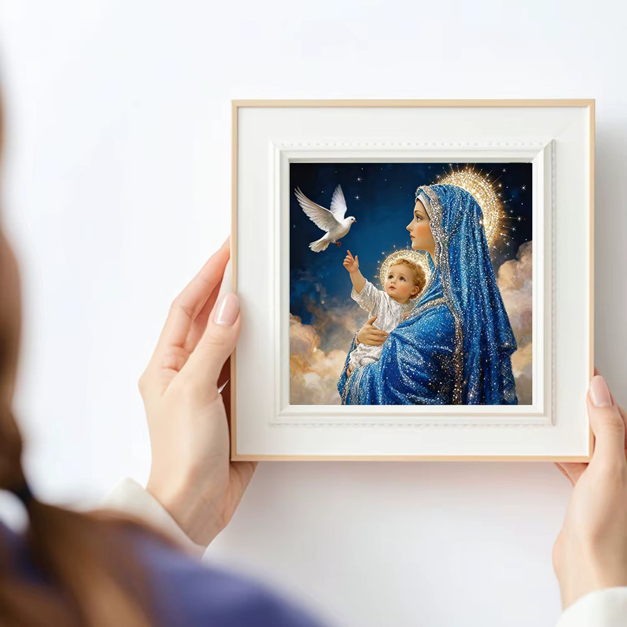 Huacan Diamantmalerei Heilige Mutter Kinder, Diamant-Mosaik Porträt, Religion, Mehrfarbig - Bild 3
