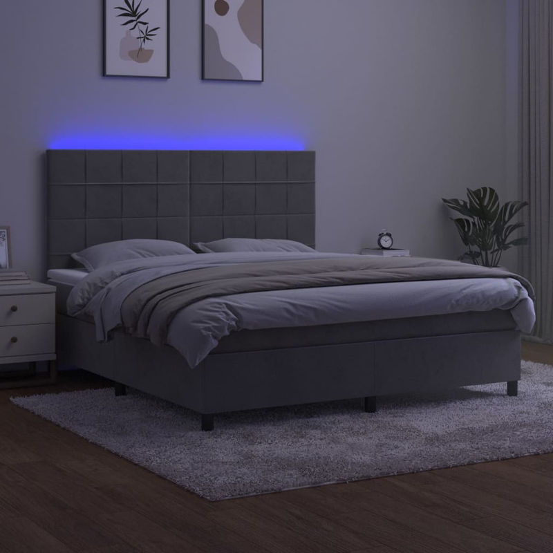 Vidaxl Boxspringbett Kontinentalbett mit Matratze und LED in Grau aus Samt, B/T/H: 180 x 200 cm - Bild 4