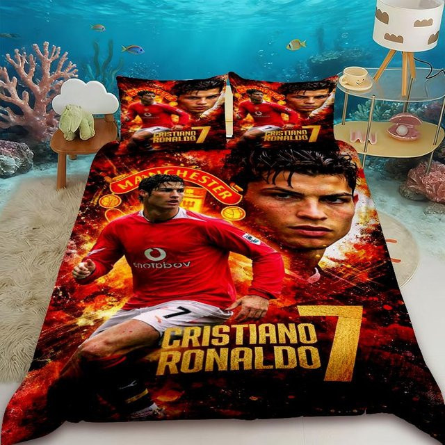 Bettwäsche Set Flylo Ronaldo Idol Fußballstar mit 3D-Druck, Farbe Rot, B/H: 135 x 200 cm - Bild 1