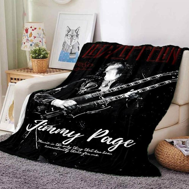 Led Zeppelin Jimmy Page Flanell-Ganzjahresdecke aus weichem Polyester, Farbe: Weiß, B x H: 80 x 120 cm - Bild 1