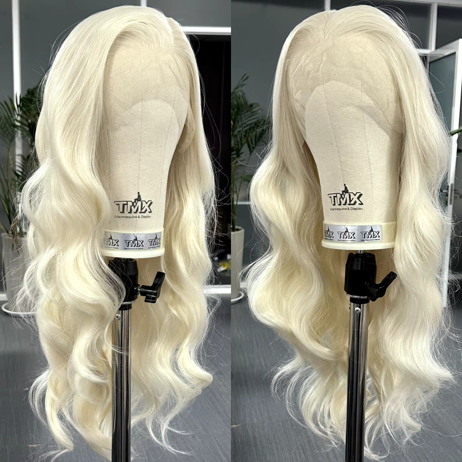 XiuQingCheng Perücke, platinblond, lange gewellte Synthetik-Lace-Front, Damen - Bild 3