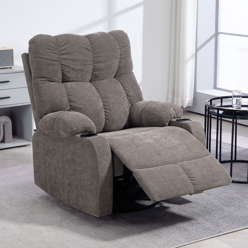 HOMCOM Relaxsessel mit Fußstütze in Braun, moderner Loungesessel drehbar mit Stahlrahmen und Leinenoptik, B/T/H: 88 x 96 x 108 cm - Bild 2