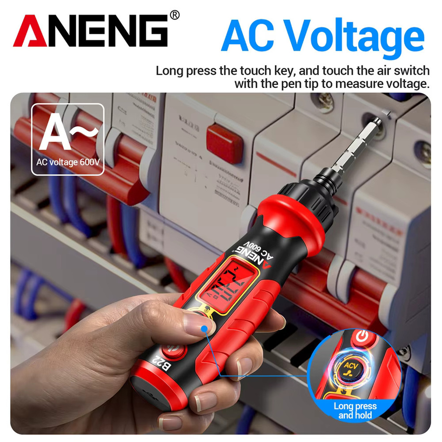 ANENG B22 Berührungsloser Spannungsdetektor-Stift in Rot, wiederaufladbarer AC-Spannungstester 30-1000V mit intelligenter Unterbrechungspunkt-Suche und elektrischer Anzeige - Bild 2