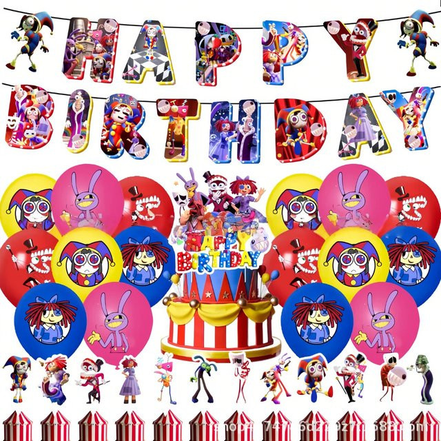 Potdemiel Digitaler Zirkus Geburtstag Party-Dekorationsset mit Banner und Ballons in Mehrfarbig - Bild 1
