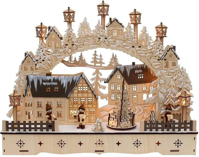 Dekohelden24 LED Holz Schwibbogen mit bewegtem Weihnachtsbaum und Laternenkinder, Farbe: Braun, B/T/H: 45 x 12 x 35 cm - Bild 1
