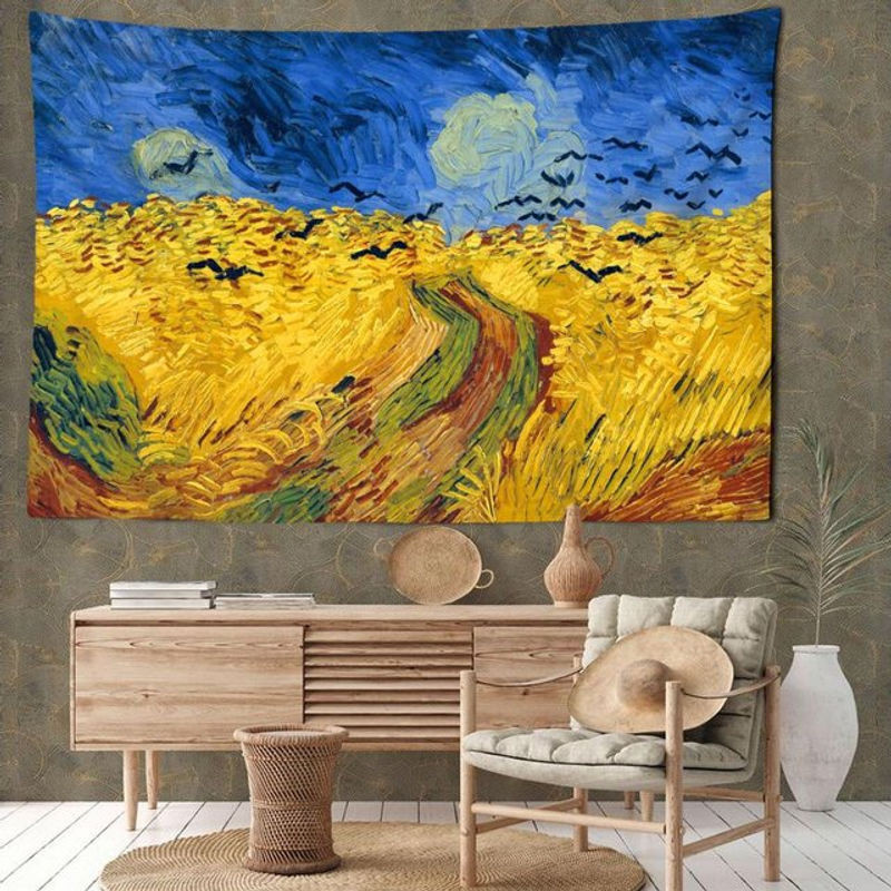Golden Field Wandbehang Retro Hippie Tapisserie mit psychedelischem Engel-Motiv, mehrfarbig, B: 95 cm, H: 70 cm - Bild 1