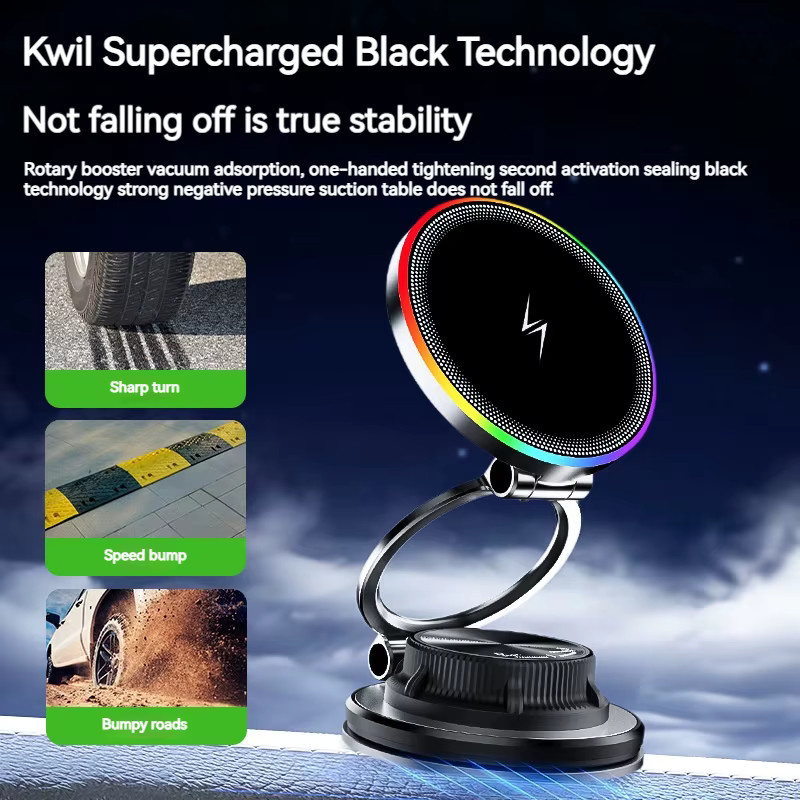 TONGDAYTECH Kabellose 15W Magnetische Ladehalterung mit Vakuum-Saugmagnet und 360 Grad Drehbarkeit in Schwarz für iPhone und Samsung - Bild 6
