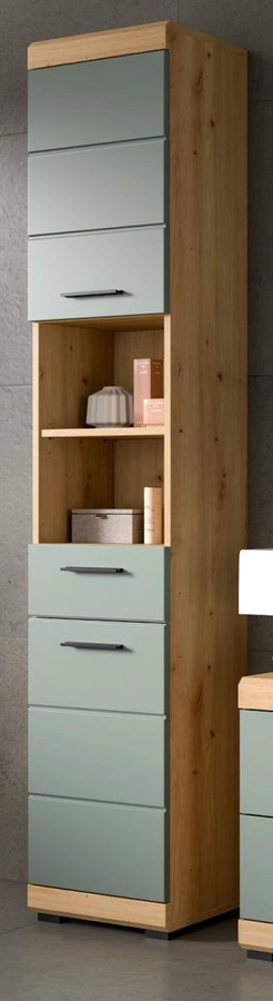 Inn.Furn Badezimmer Hochschrank Shawn in Grün und Eiche, B/T/H: 37 x 31 x 191 cm - Bild 1
