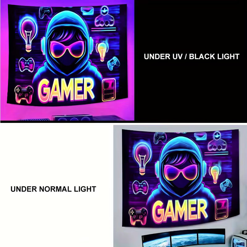 VIKAMA Neon Gamer Esports Wandteppich, Mehrfarbig, B/H: 60 x 40 cm - Bild 2