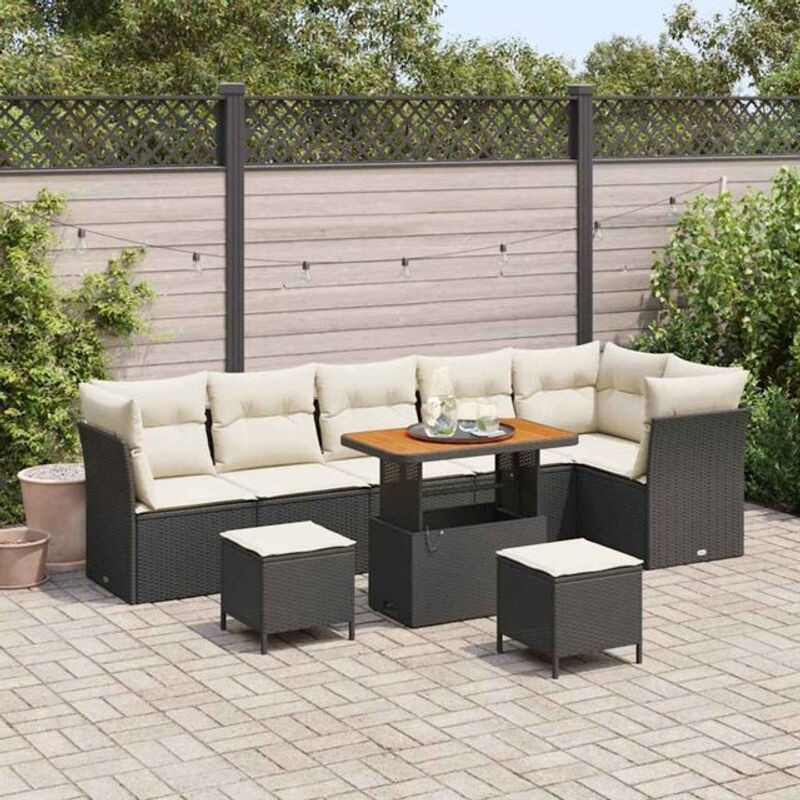 Vidaxl Garten-Sofa-Set aus Poly-Rattan in Schwarz, 9-teiliges modernes Loungemöbel-Set - Bild 1