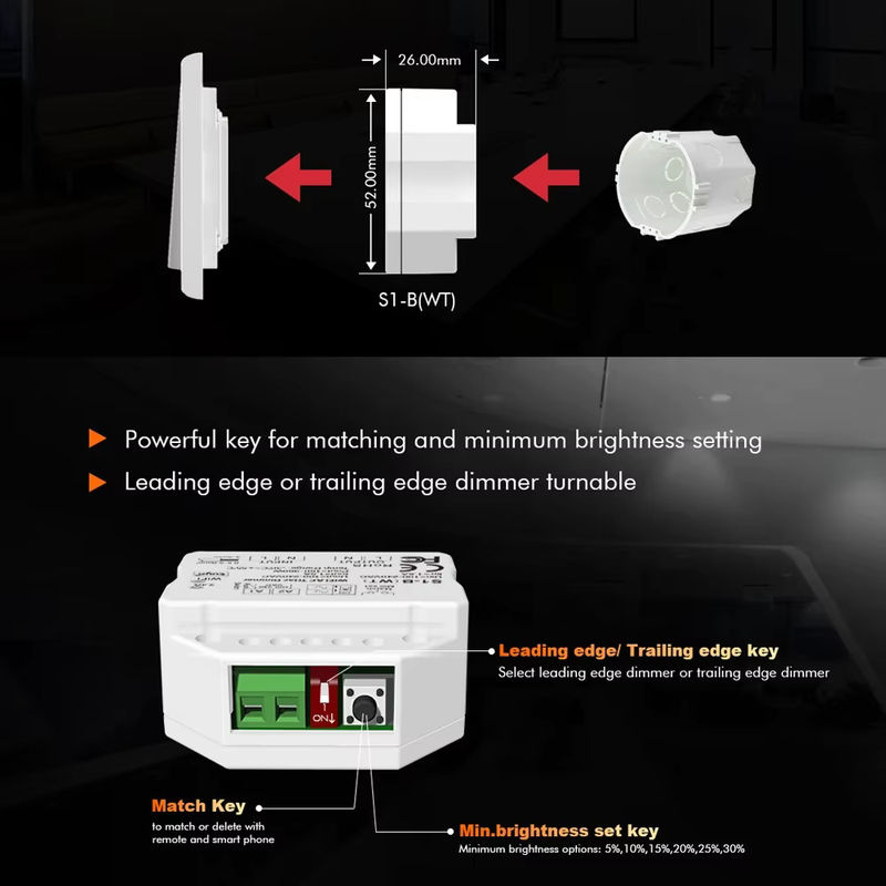 MJJCLED S1-B Tuya Zigbee RF AC Triac Dimmer LED Controller mit Push-Schalter in Weiß zur Steuerung über Smart Life App, Alexa und Google Assistant - Bild 2