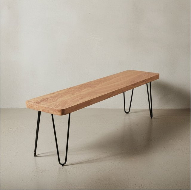 KADIMA DESIGN Sitzbank BALU aus Massivholz Akazie in Braun mit Metallbeinen im Landhausstil B/T/H: 160 x 40 x 45 cm - Bild 1