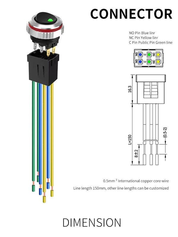 LANBOO Wippschalter mit LED-Anzeige 2NO/2NC, 7A, 5-24V/220V, in Chrom oder Schwarz - Bild 5