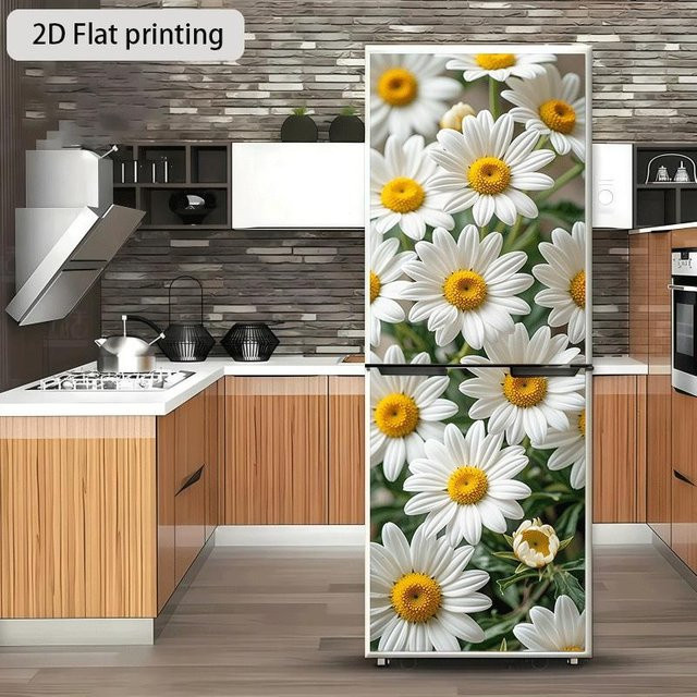 Sticker House Kühlschrankaufkleber mit Landschaft und Blumen Motiv, selbstklebende Vinyl Folie für die Küchen-Dekoration, Mehrfarbig, B: 40 cm, H: 120 cm - Bild 1