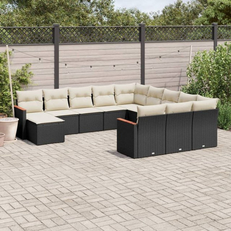Vidaxl Gartenmöbel-Set aus Polyrattan mit Kissen, 12-teilig, Schwarz - Bild 1