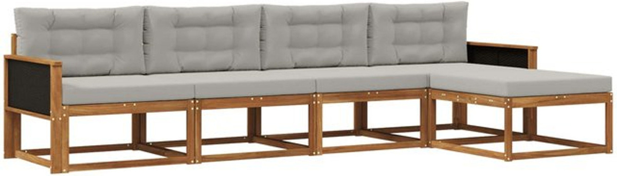 vidaXL Outdoor-Sofagarnitur aus Akazie mit 5-teiligem Set und Kissen in Natur und Grau - Bild 1