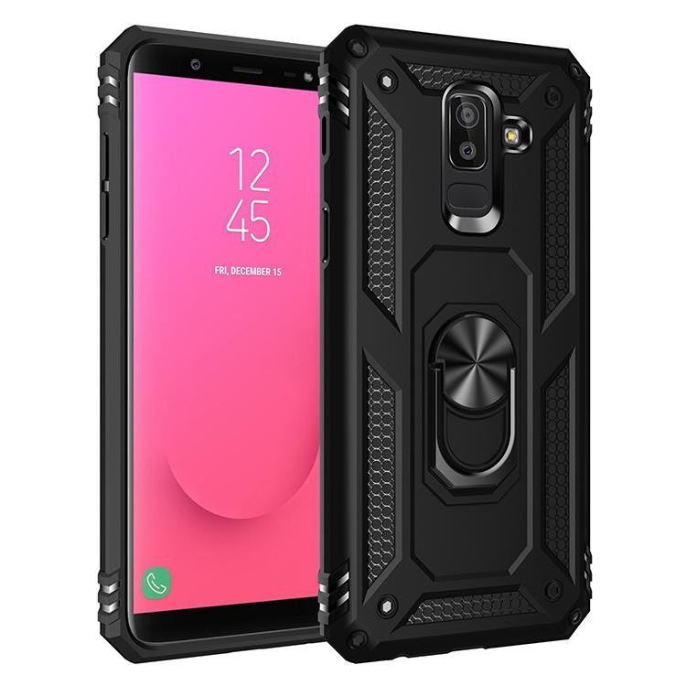Stoßfeste Panzerhülle für Samsung Galaxy J8 J6 Plus A6 A7 A8 Plus mit Magnet-Auto Halterung und Ring in Schwarz - Bild 2