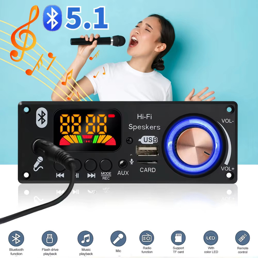 Kebidu Bluetooth 5.1 MP3 Decoder Board mit 160 W Verstärker, FM Radio, USB, TF und Mikrofon-Eingang, Schwarz - Bild 3
