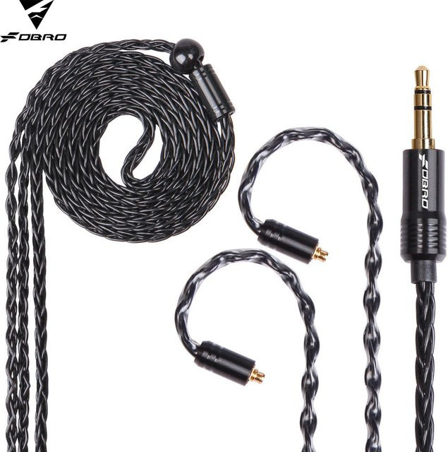 Fdbro 8-Core MMCX 2-Pin 0,78mm A2DC Versilbertes Kopfhörerkabel in Schwarz mit 2,5mm, 3,5mm oder 4,4mm Anschluss für SE315 und SE425 Headsets - Bild 1