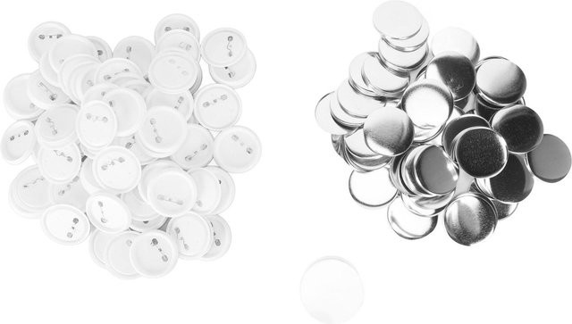 100 Rohlinge für Button-Badges Set von Shoemst, runde Form, Durchmesser: 58 mm, Farbe: Weiß - Bild 1