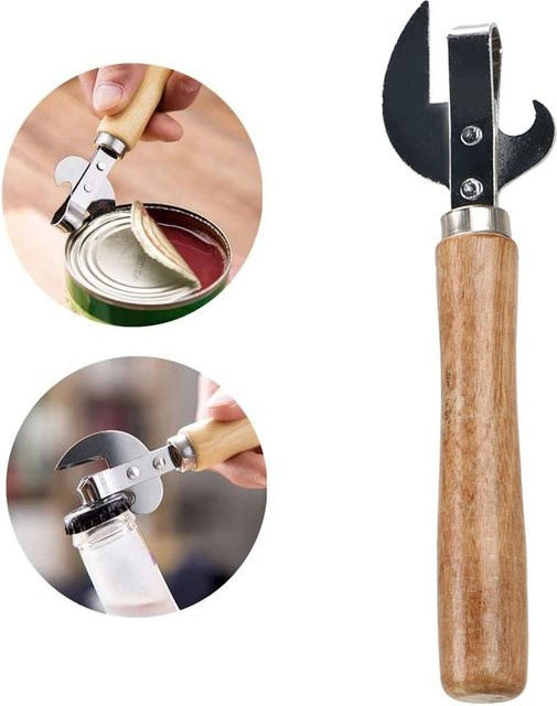 TOMTOP JMS Dosenöffner und Flaschenöffner aus Edelstahl mit ergonomischem Holzgriff in Beige und Silber - Bild 1