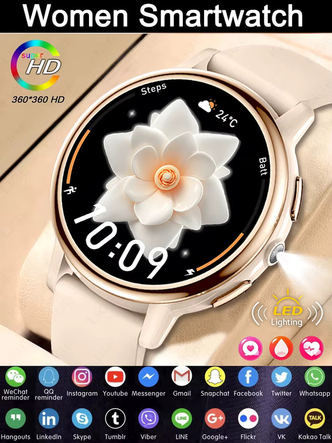LIGE Smartwatch, Damen, Schwarz, Purple, Silikon, Bluetooth, Herzfrequenz - Bild 7