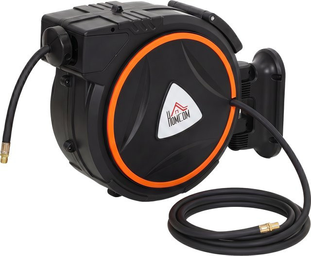 Automatischer Schlauchaufroller HOMCOM Schwarz und Orange, 20 m Schlauchlänge, 13 mm Schlauchdurchmesser, 180 Grad schwenkbar, Wandmontage - Bild 1