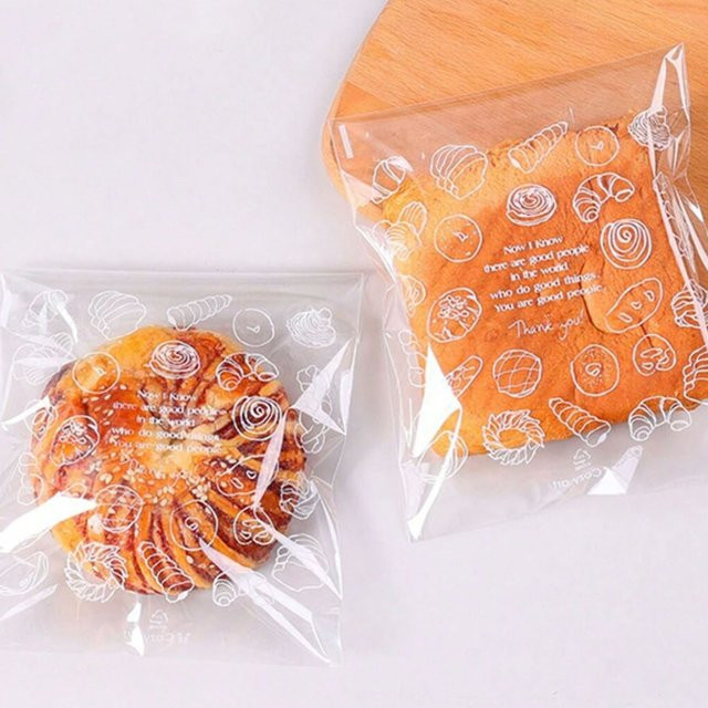 100 Stück transparente Lebensmittelverpackungstaschen mit süßem Muster für Brot, Toast und Kekse zum Selbstverschließen - Bild 1