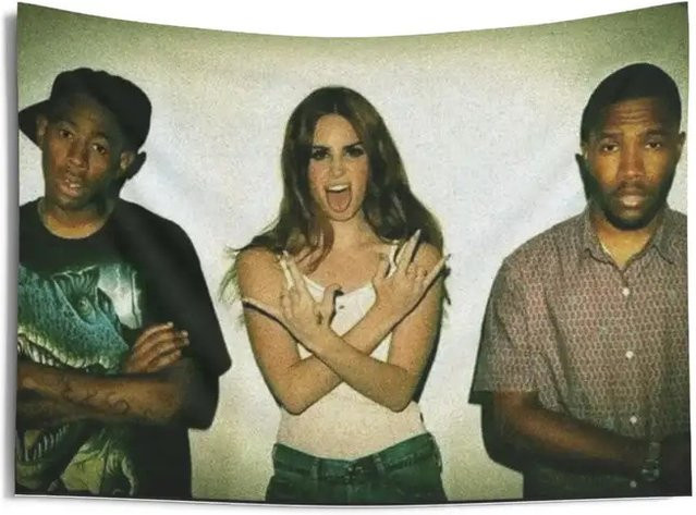 VIKAMA Vintage Musik Wandteppich mit Lana Del Rey und Frank Ocean Motiv, Mehrfarbig, Breite: 90 cm, Höhe: 60 cm - Bild 1
