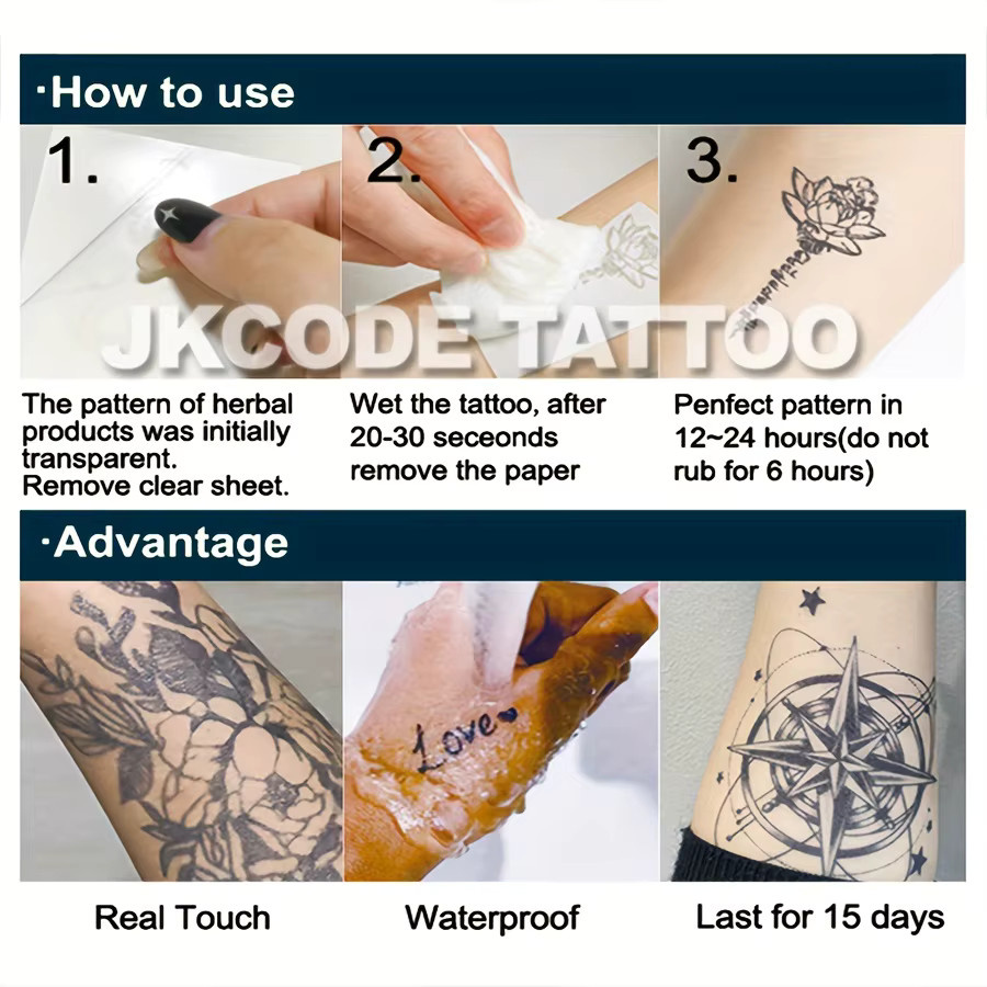 JKCODE TATTOO Semi-Permanentes Tattoo-Set, 2-teilig, Unisex, wasserfest - Bild 6