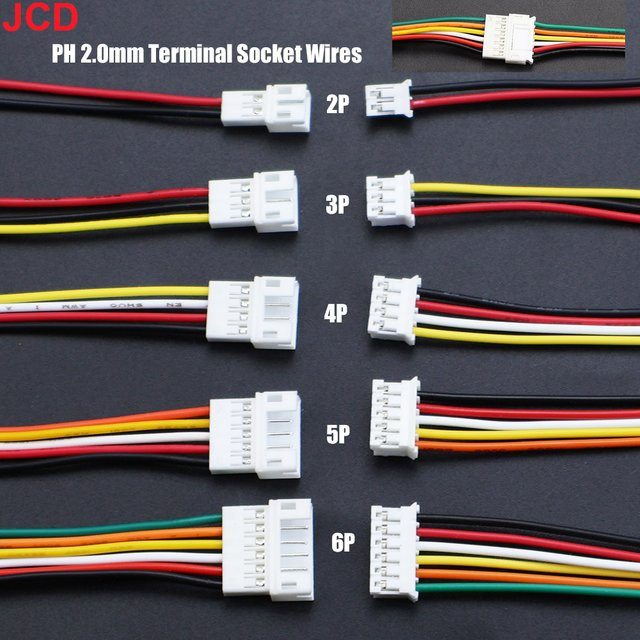 JCD 5 Paar Micro JST PH 2,0 mm Stecker und Buchsen Set mit 26AWG Kabeln, Mehrfarbig, Länge: 15 cm - Bild 1
